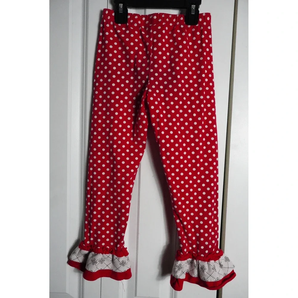 Rare Editions Leggings 6X Boutique Ruffle Hem Polka Dot Red White
